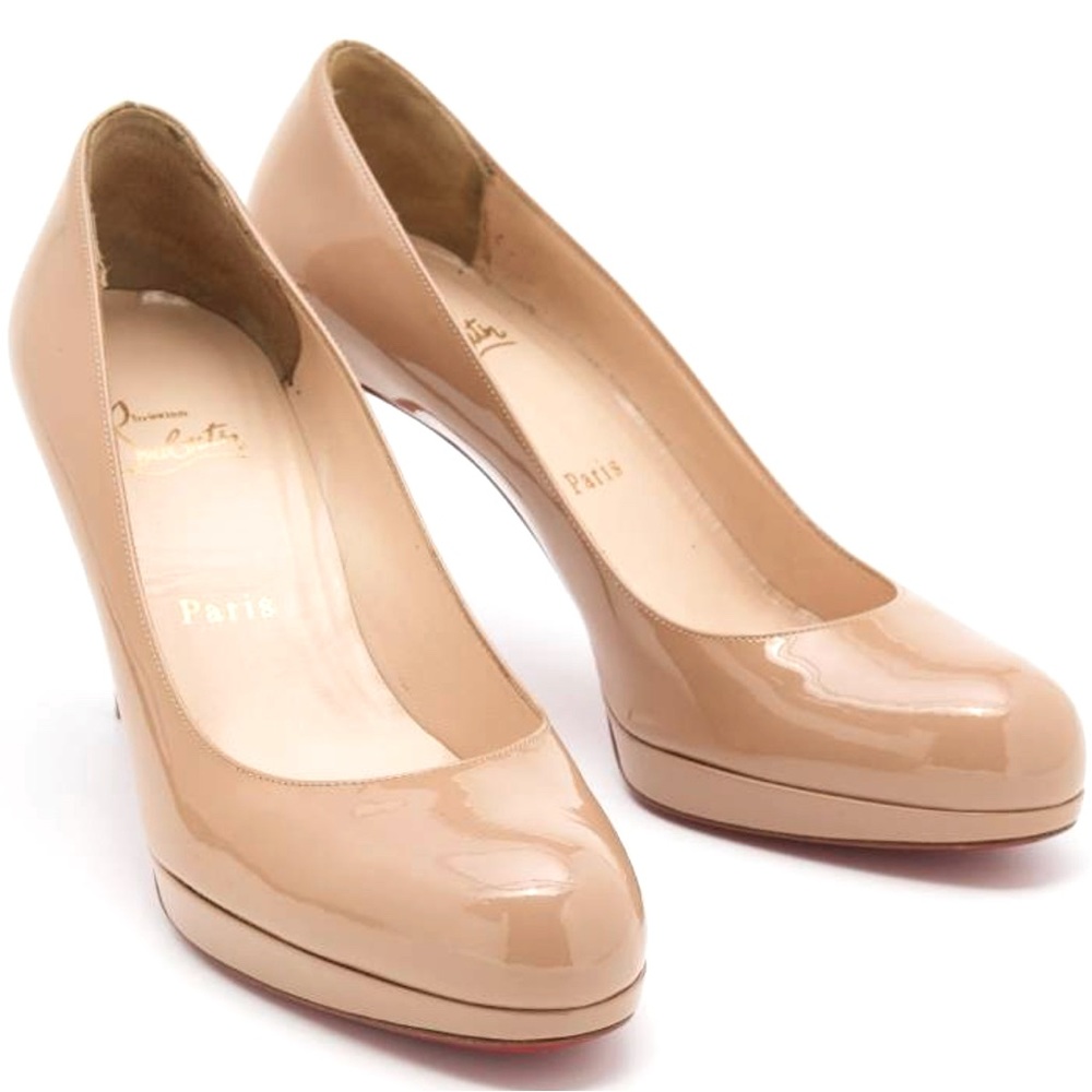 Christian Louboutin Beige Patent Leather 85m Simple Pumps, size 38.5, US 8.5